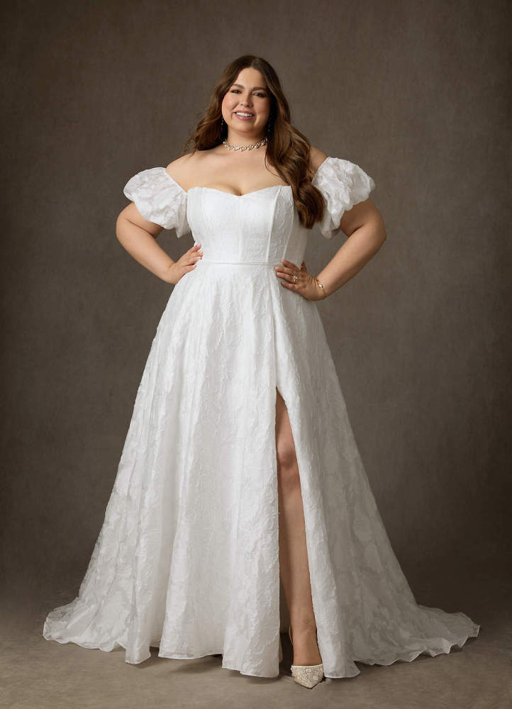 elyessen Diamond White Ball-Gown Sweetheart Neckline Floral Burnout Jacquard Dress