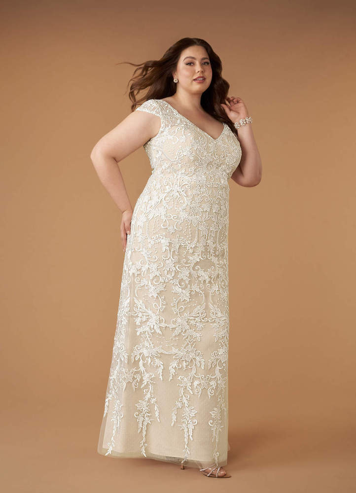 elyessen Diamond White Sheath V-Neck Sequins Lace Dress