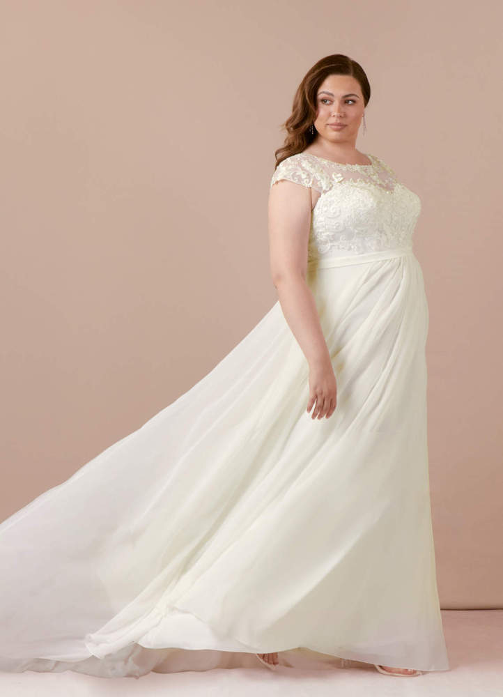 elyessen  Diamond White A-Line Scoop Sequins Chiffon Dress