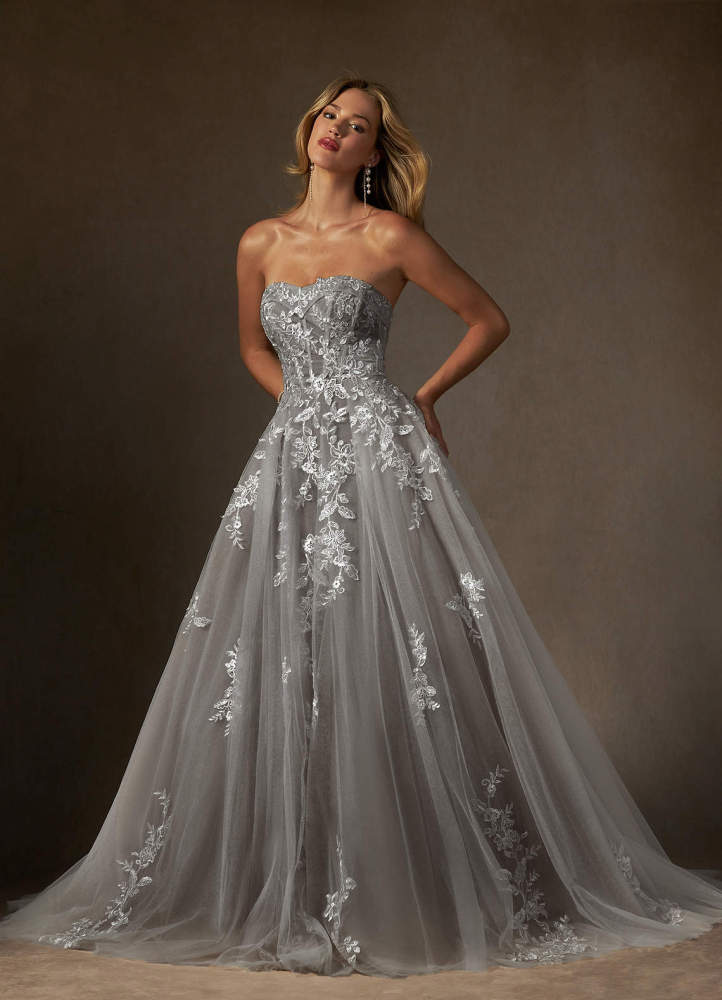 elyessen  Diamond White Ball-Gown Strapless Lace Dress