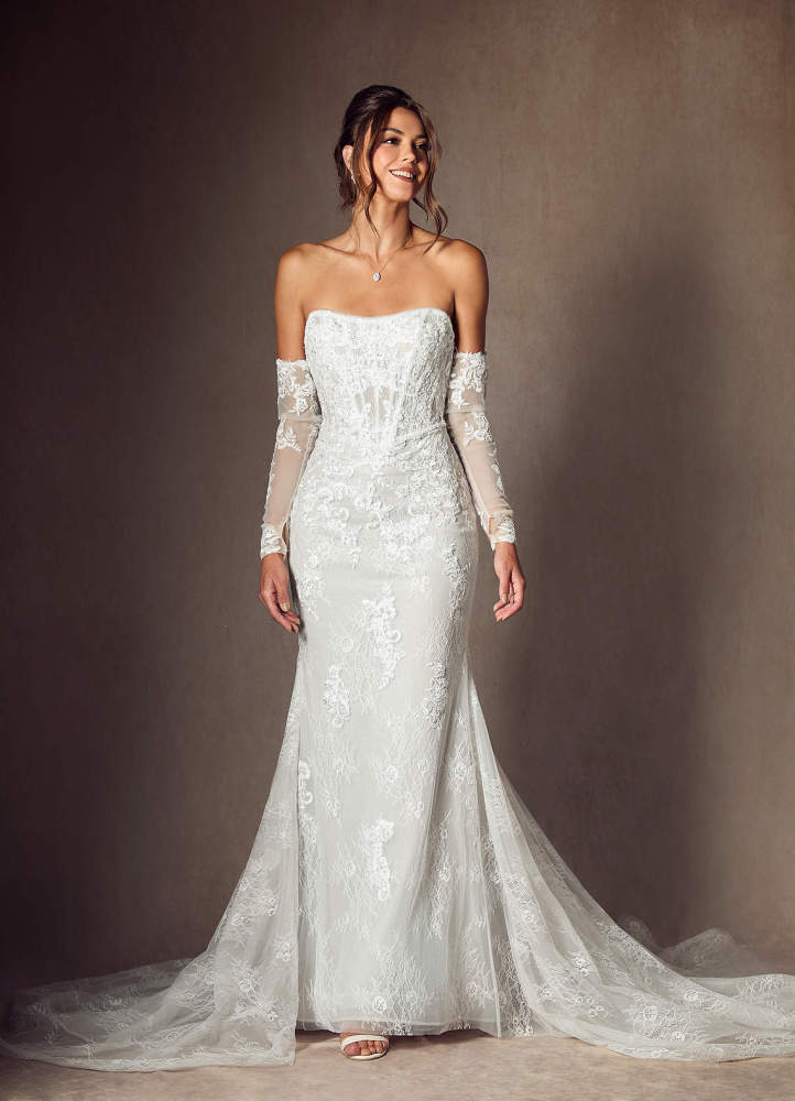 elyessen Caitlin Diamond White Mermaid Strapless Lace Dress