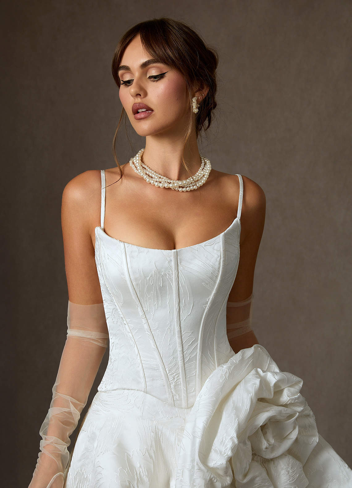 elyessen Two-Piece Diamond White Ball-Gown Strapless Floral Jacquard Dress