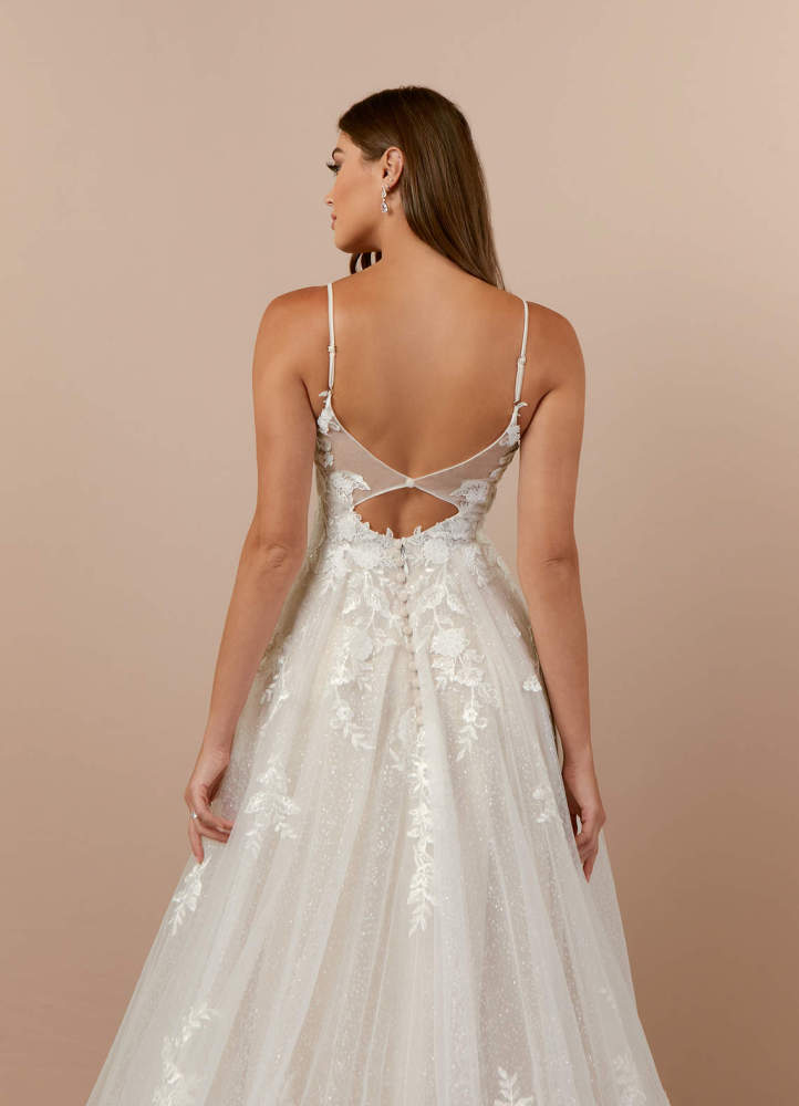 elyessen  Diamond White A-Line V-Neck Lace Tulle Dress