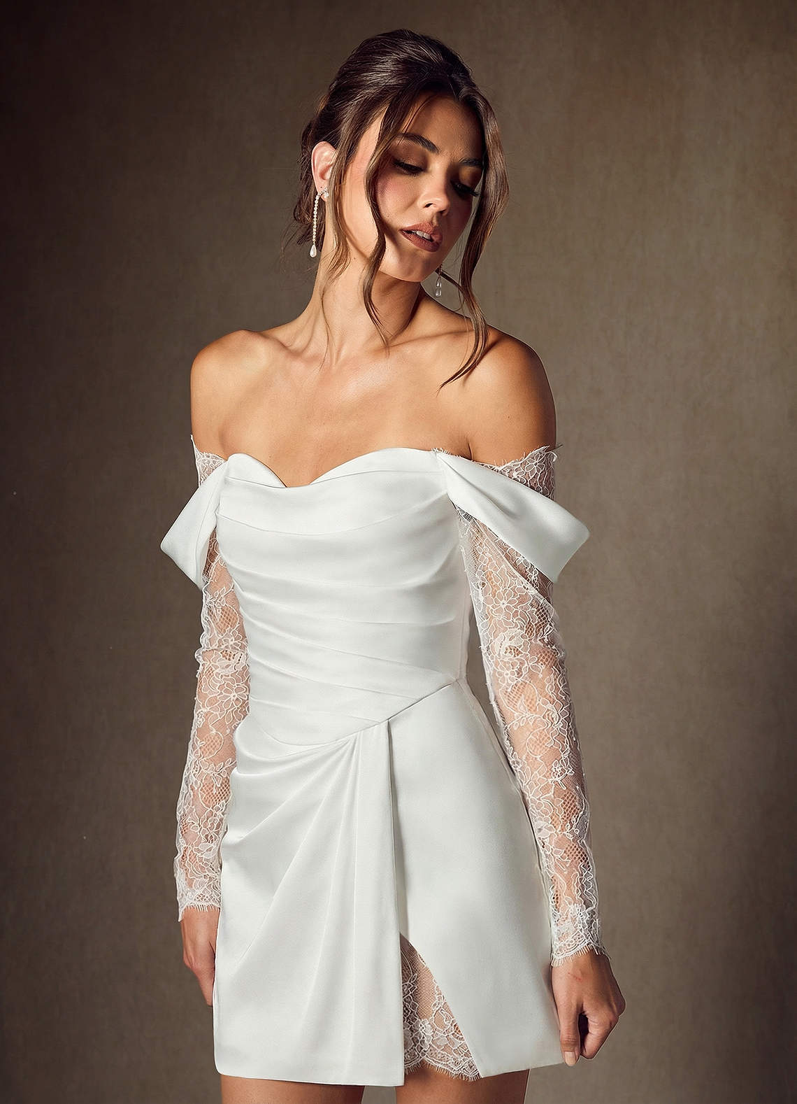 elyessen Alesya Stretch Diamond White A-Line Sweetheart Neckline Lace Dress
