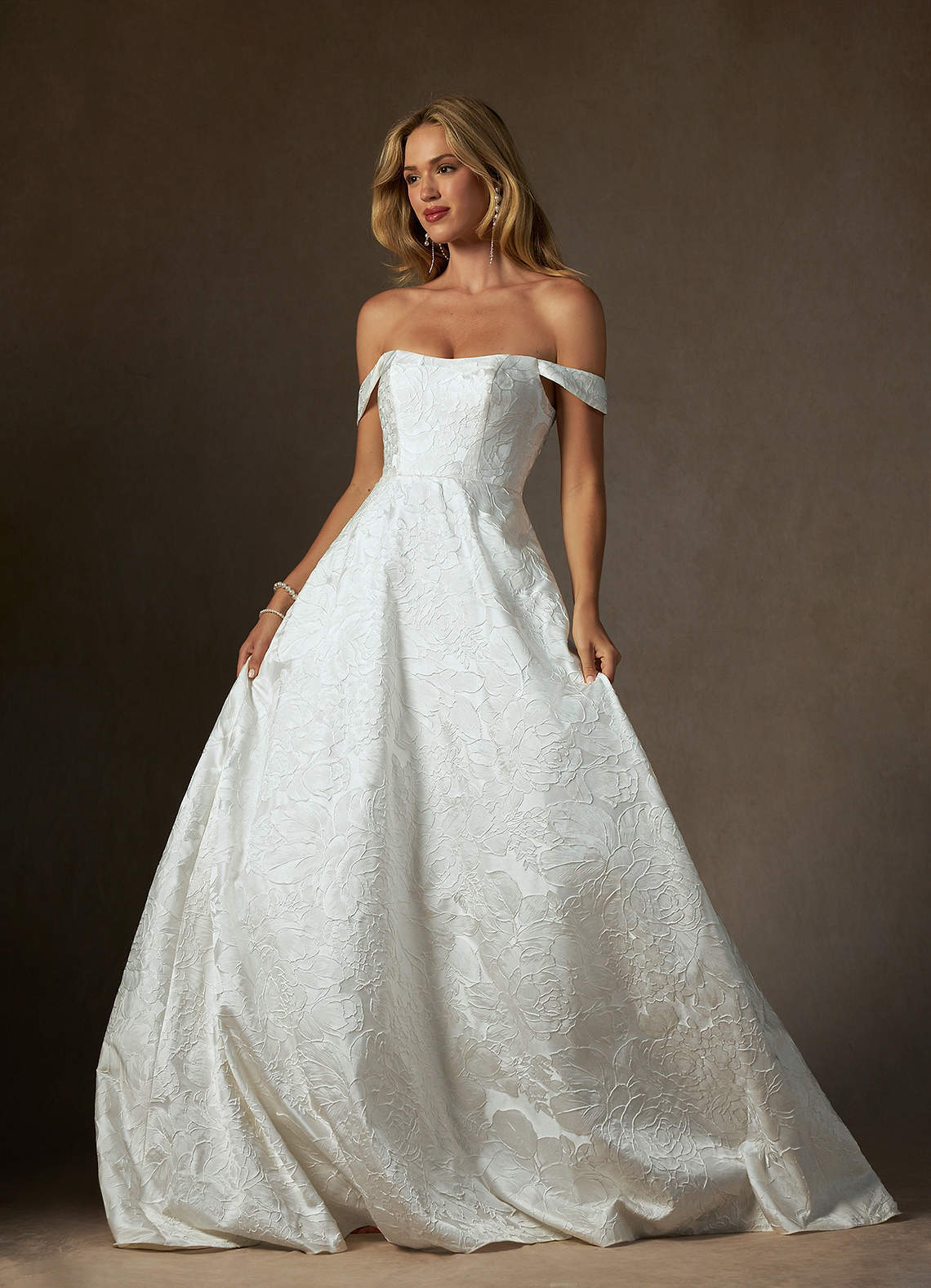 elyessen Diamond White Ball-Gown Strapless Floral Jacquard Dress