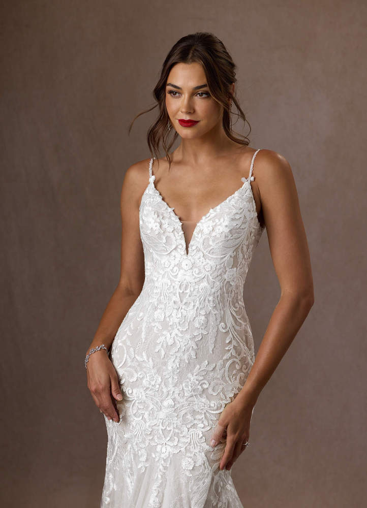 elyessen Camlynn Diamond White Mermaid V-Neck Sequins Tulle Dress
