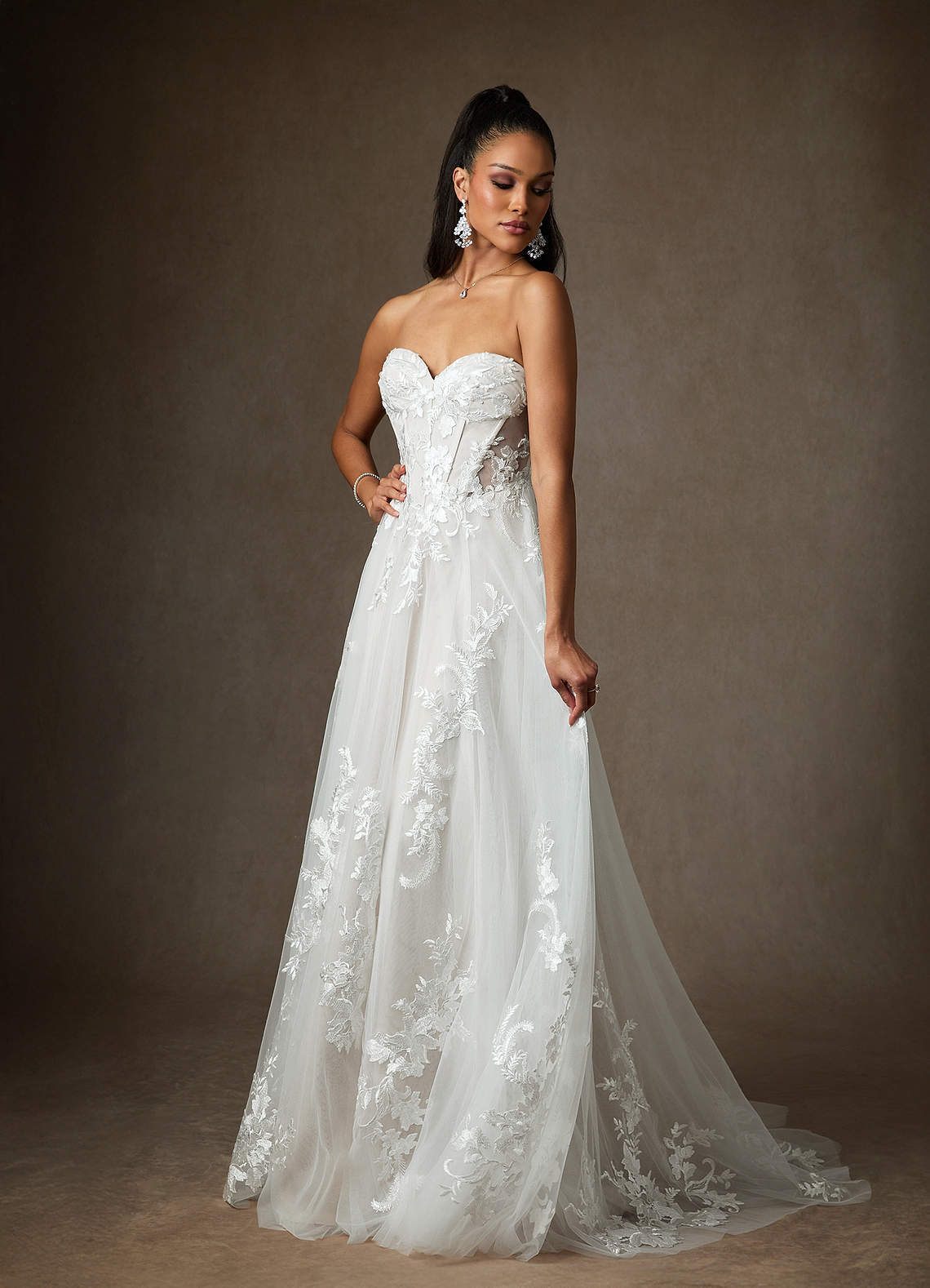 elyessen Aurorie Diamond White A-Line Sequins Tulle Dress