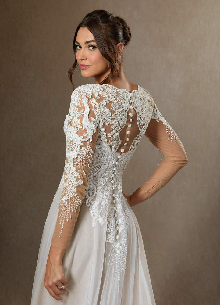 elyessen Essy Diamond White A-Line V-Neck Sequins Tulle Dress