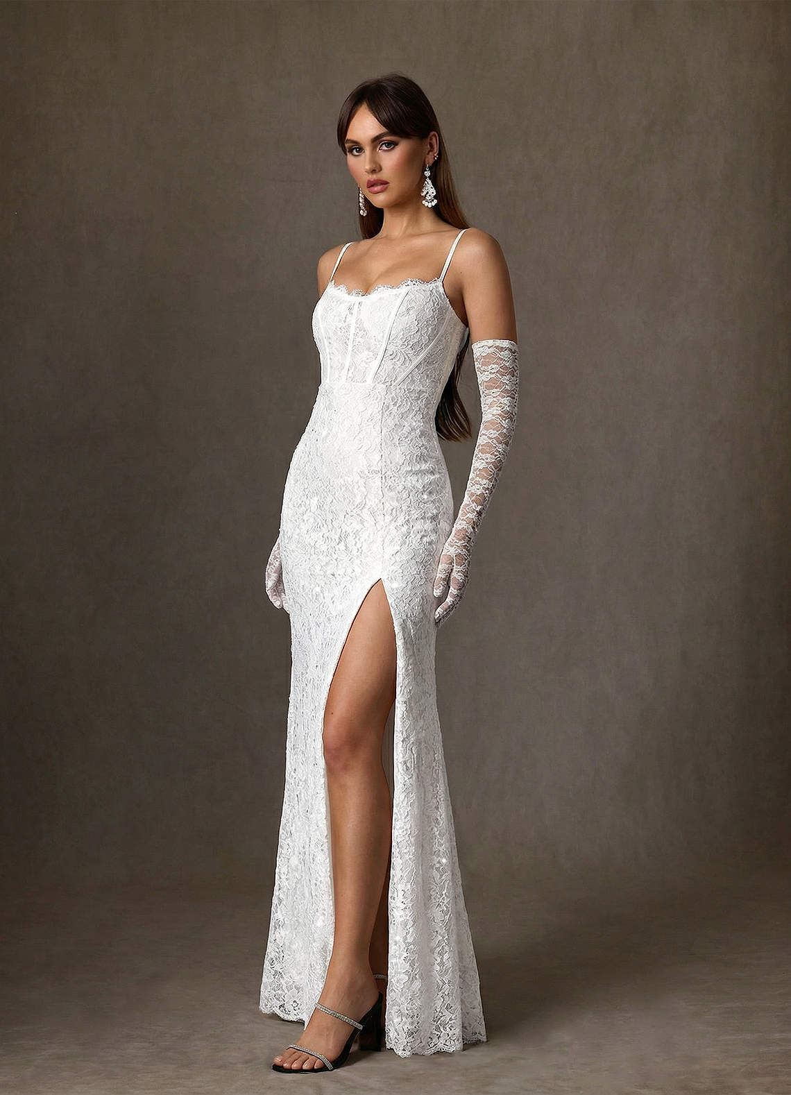 elyessen Jyotsna Stretch Diamond White A-Line Lace Dress