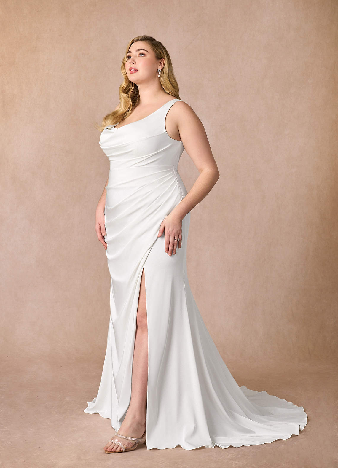 elyessen Daira Diamond White Mermaid Scoop Pleated Crepe Back Satin Dress