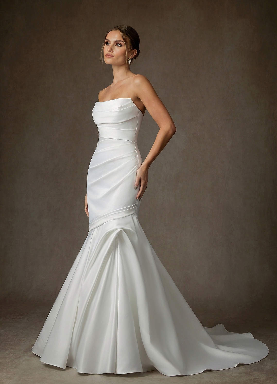 elyessen Abelia Diamond White Mermaid Strapless Satin Dress