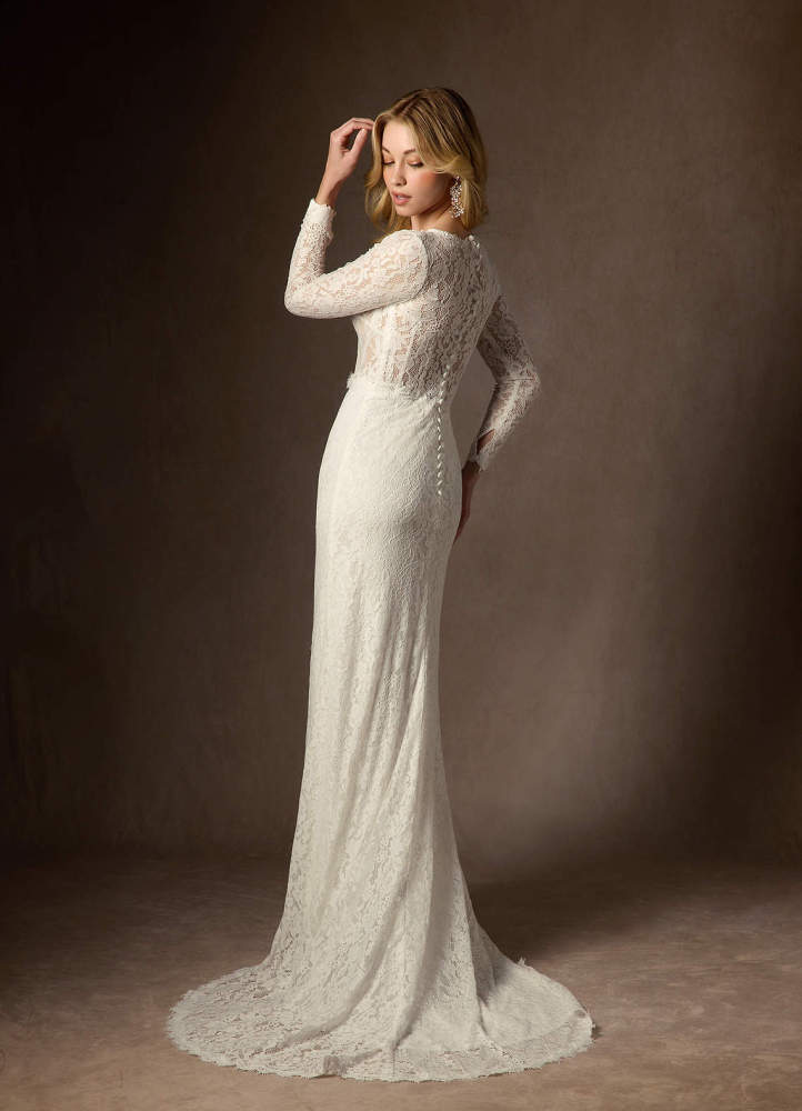 elyessen Cream Sheath V-Neck Tulle Dress