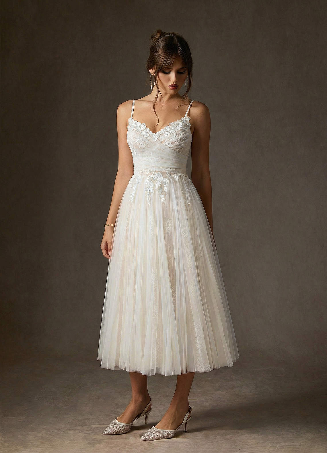 elyessen Zenia Diamond White Champagne A-Line Tulle Dress