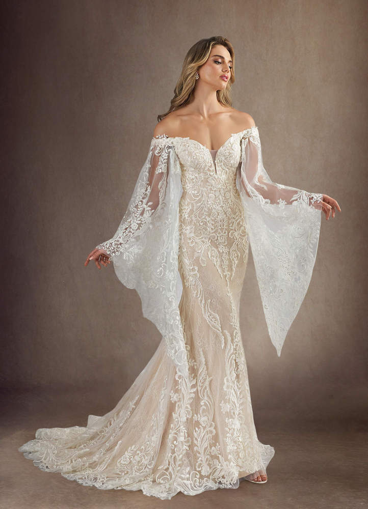 elyessen  Diamond White Champagne Mermaid V-Neck Sequins Lace Dress