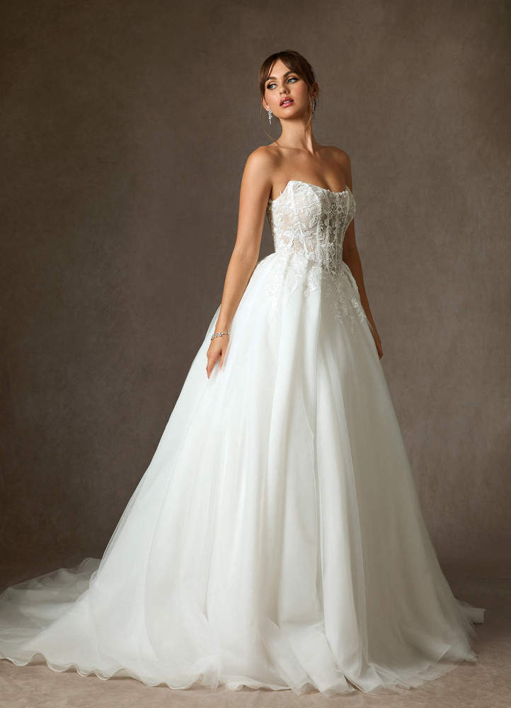 elyessen Ainsley Diamond White Ball-Gown Strapless Lace Dress