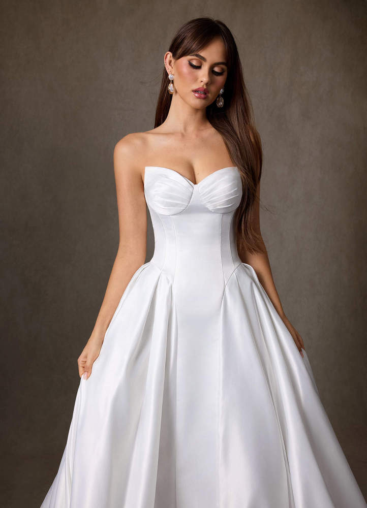 elyessen Constantina Diamond White A-Line Strapless Satin Dress