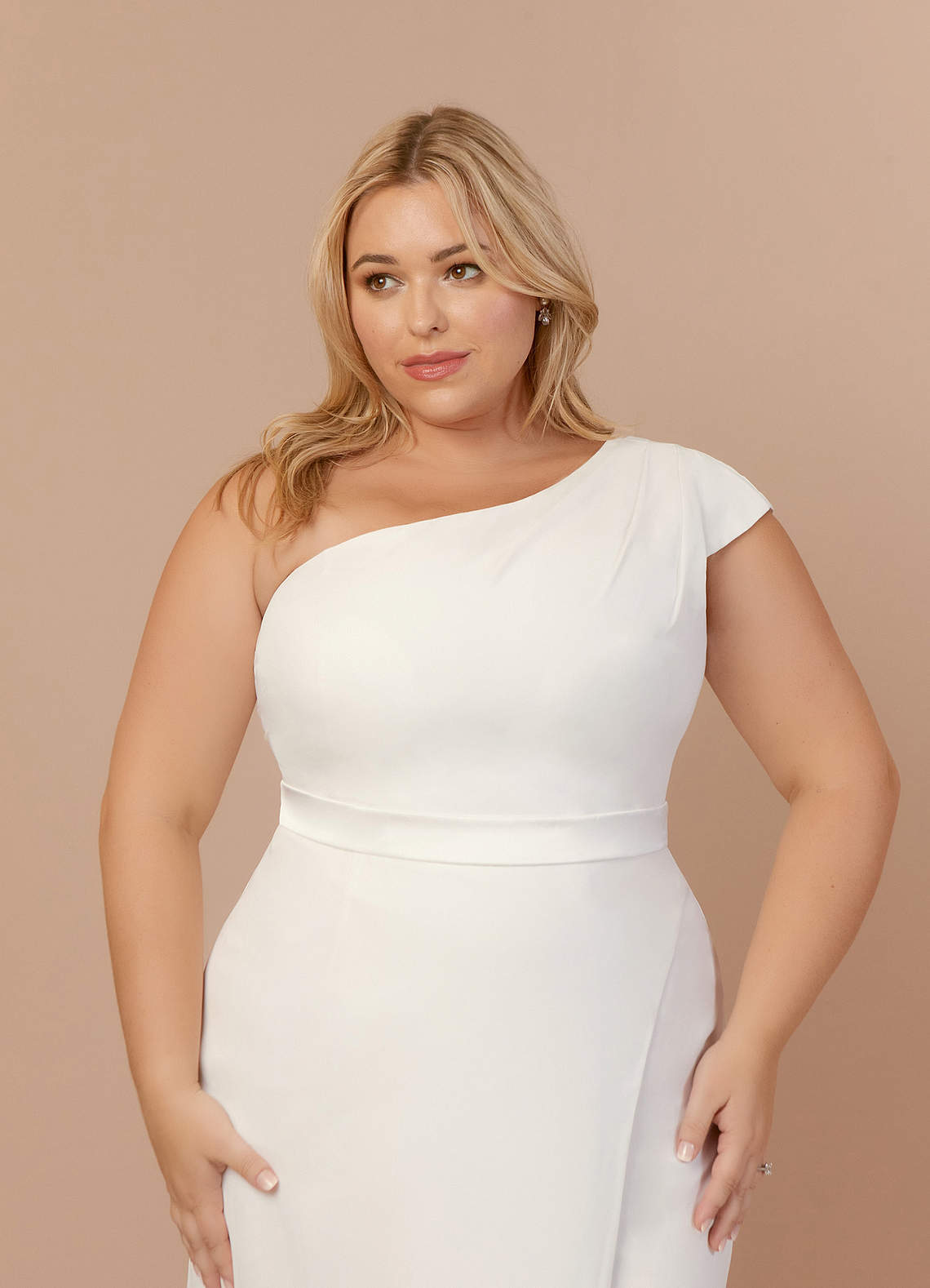 elyessen Stretch Diamond White Sheath One Shoulder Stretch Satin Dress