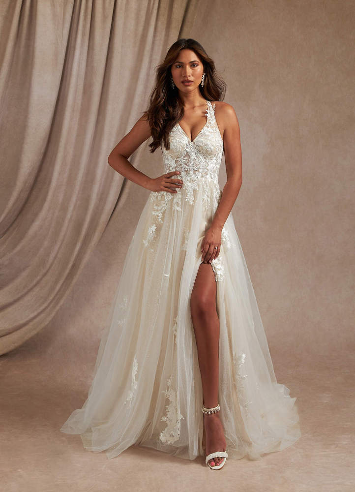 elyessen  Diamond White A-Line Halter Sequins Tulle Dress