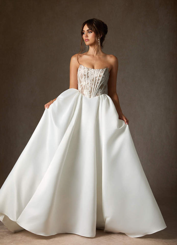 elyessen  Diamond White Ball-Gown Strapless Lace Dress