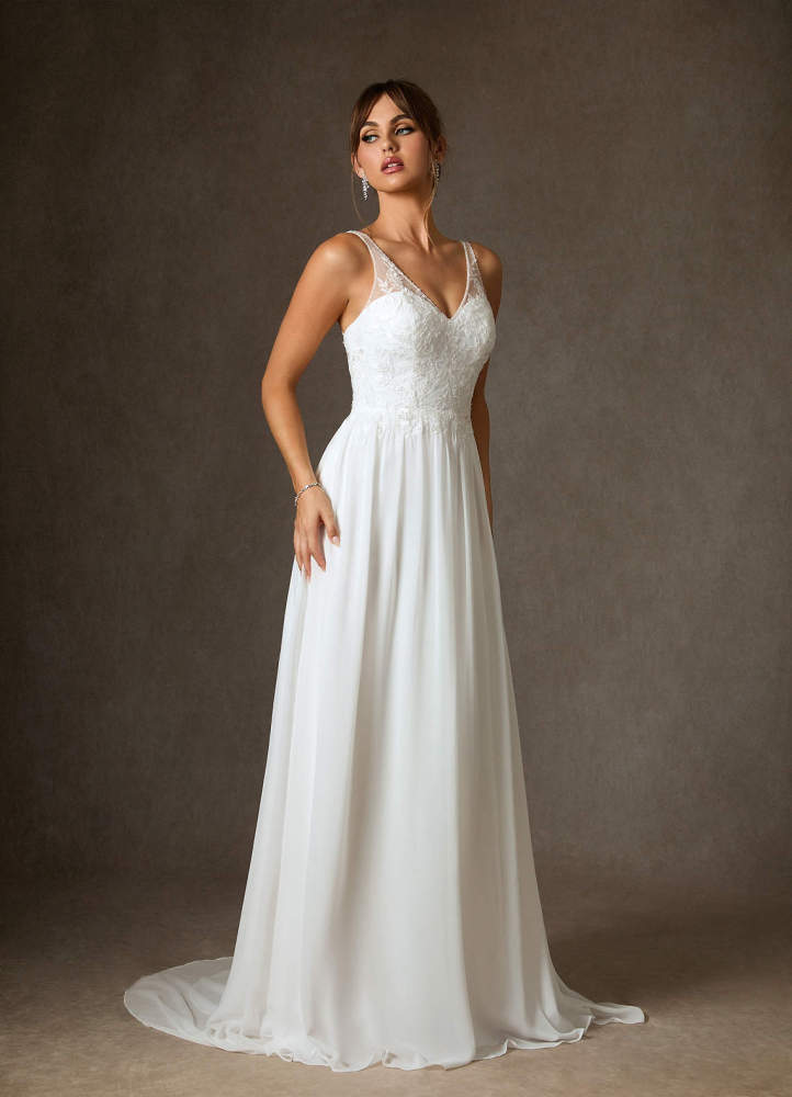 elyessen Carmella Diamond White A-Line Sequins Chiffon Dress