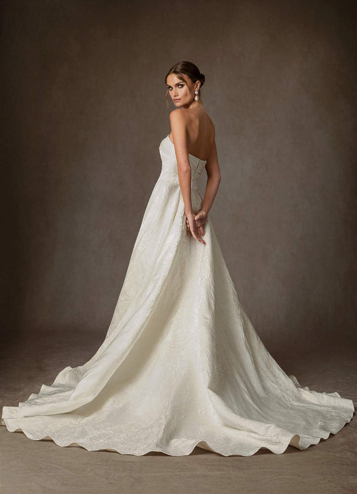 elyessen Tallulah Diamond White A-Line Strapless Floral Jacquard Dress