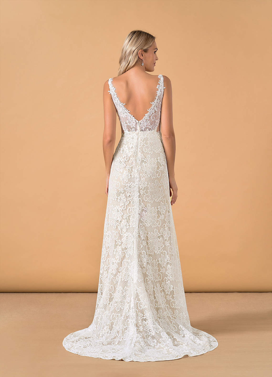 elyessen  Diamond White Champagne Mermaid V-Neck Lace Tulle Dress