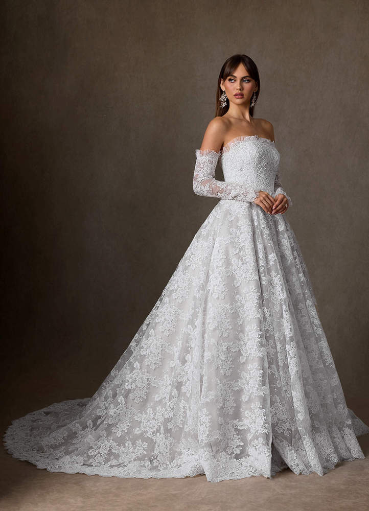 elyessen Hinata Two-Piece Diamond White Ball-Gown Strapless Lace Dress
