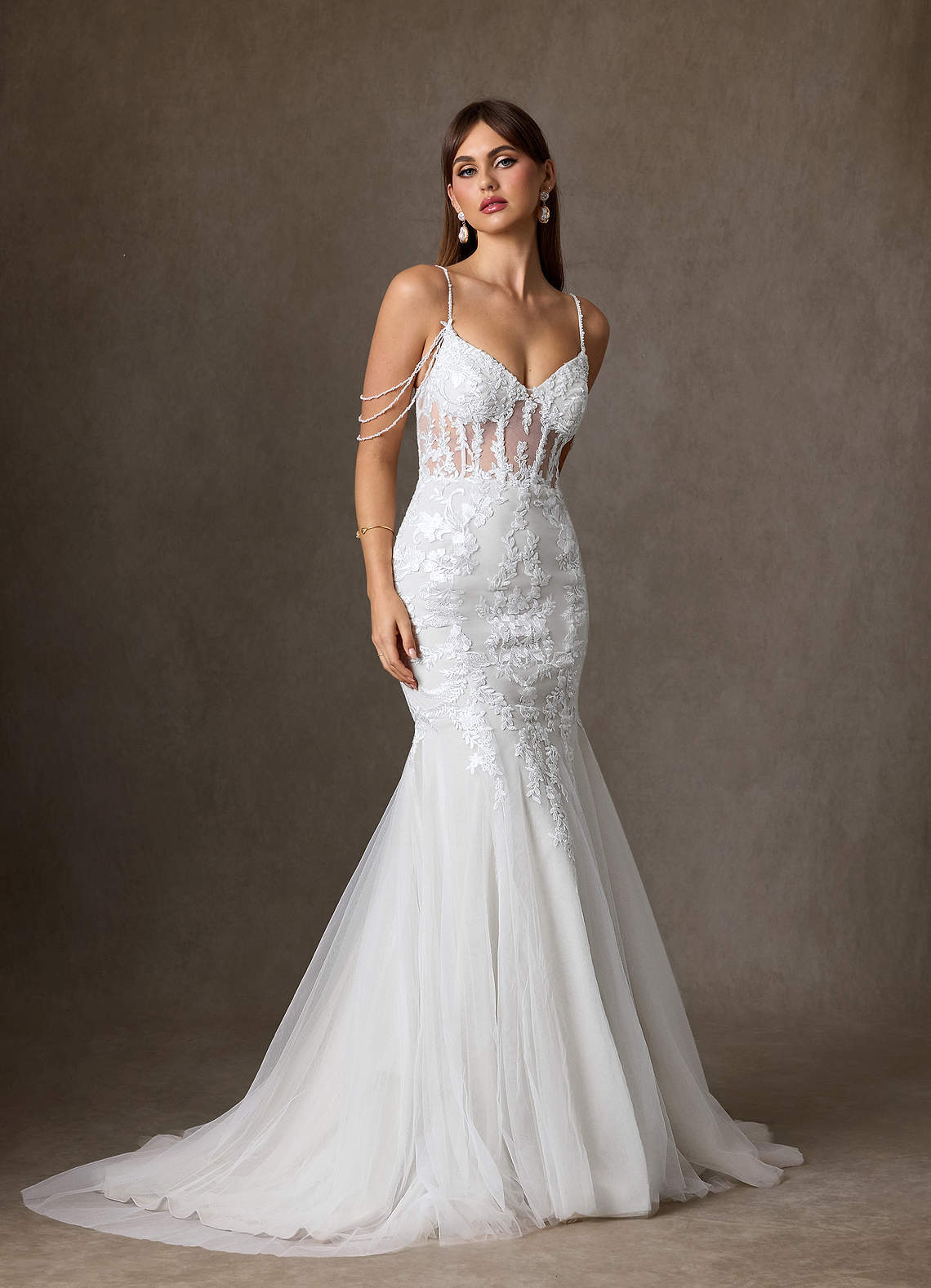 elyessen Denise Diamond White Mermaid Sequins Tulle Dress