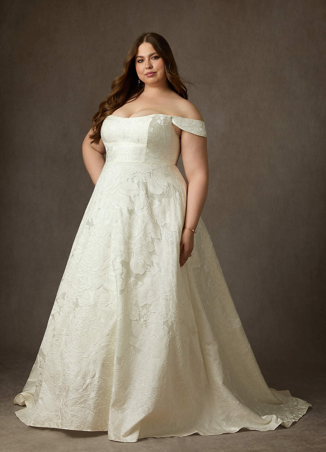 elyessen Amaya Diamond White Ball-Gown Strapless Floral Jacquard Dress
