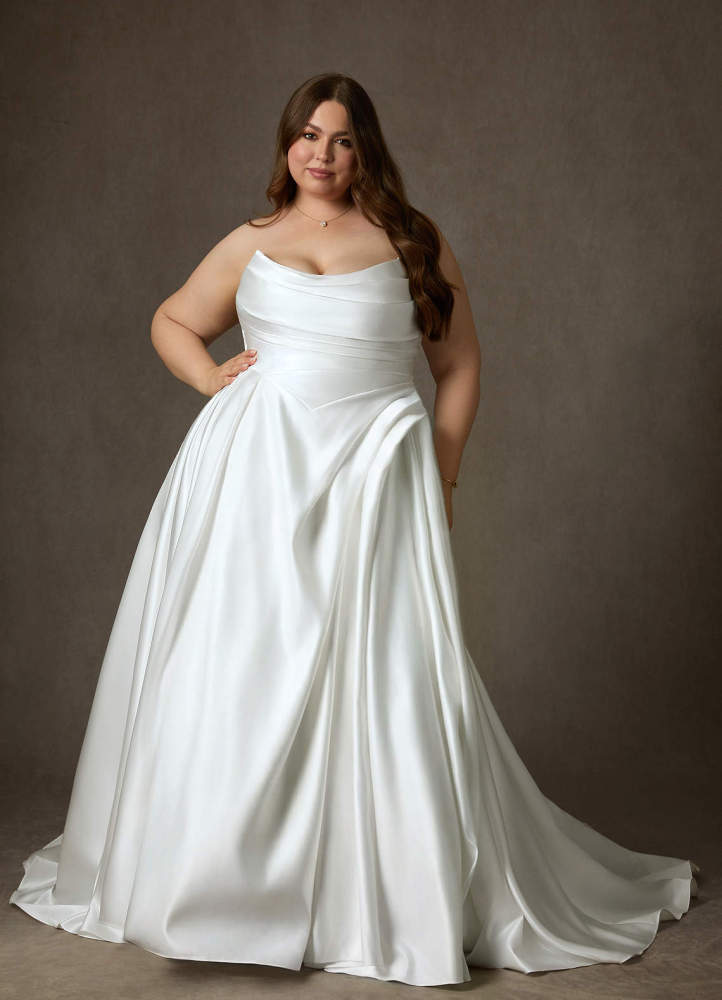 elyessen Adelise Diamond White Ball-Gown Strapless Satin Dress