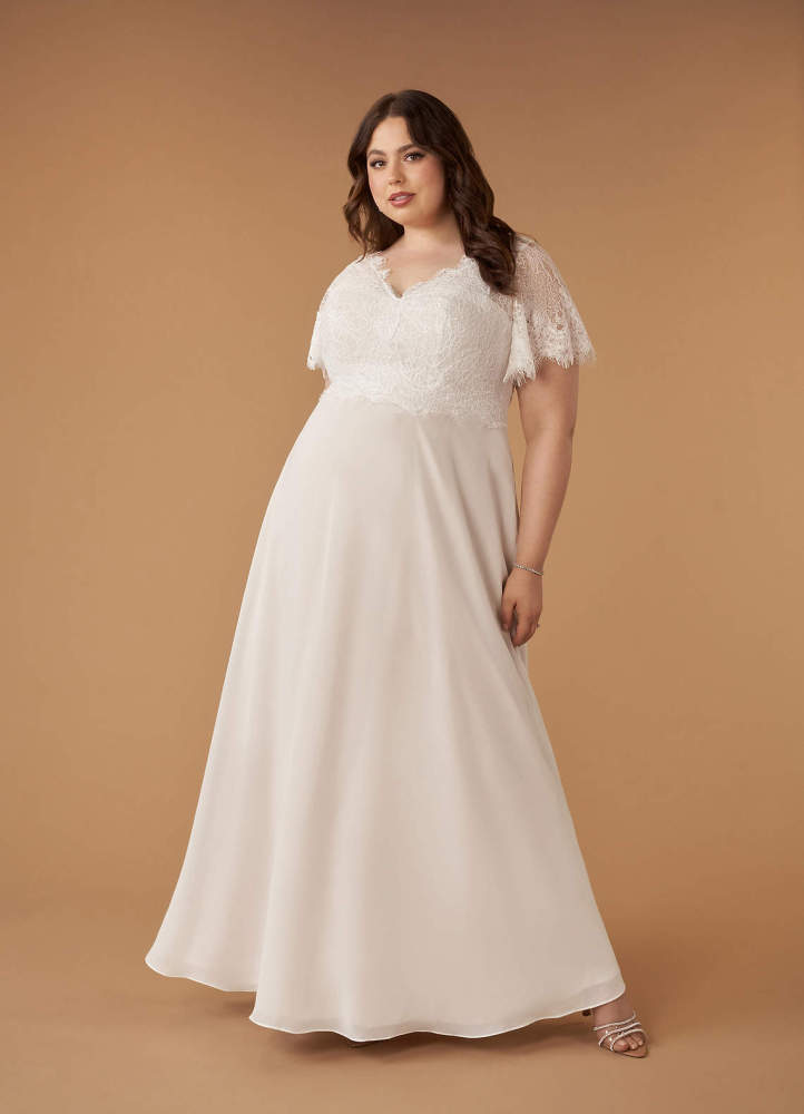 elyessen Diamond White A-Line V-Neck lace Chiffon Dress