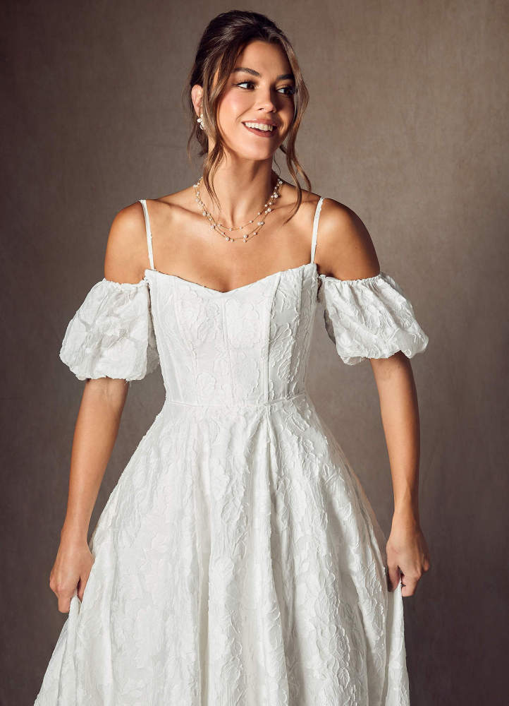 elyessen Gladiola Diamond White Ball-Gown Sweetheart Neckline Floral Burnout Jacquard Dress