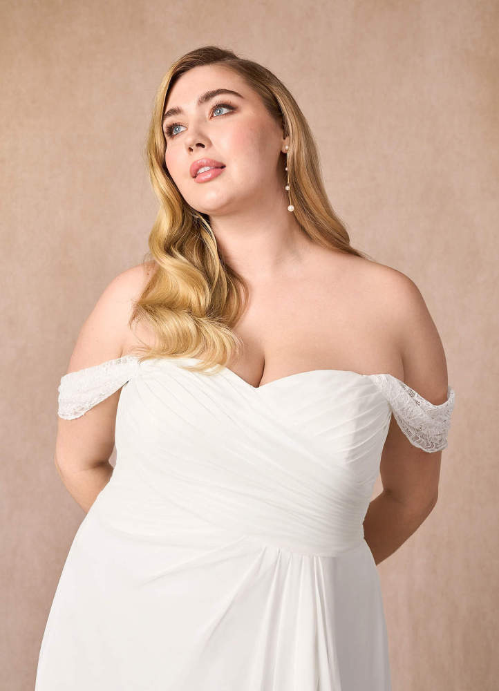 elyessen Zadie Diamond White A-Line Off the Shoulder Chiffon Dress