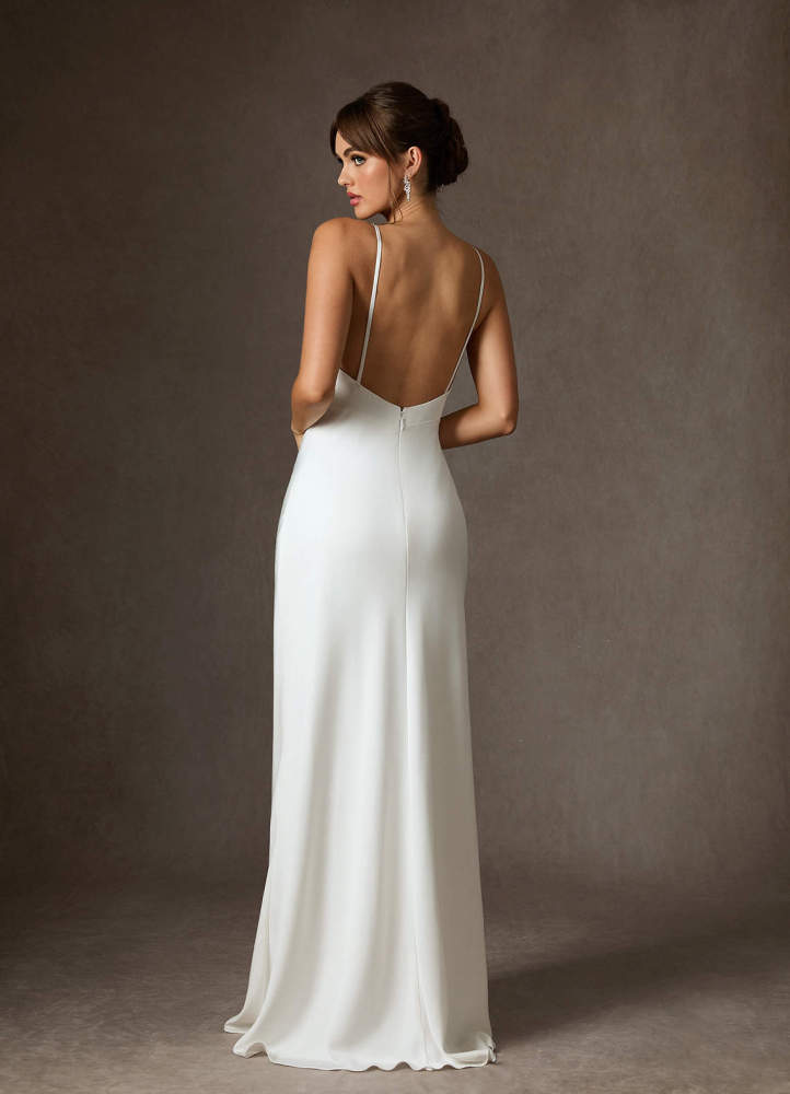 elyessen Caity Diamond White Fit and Flare Crepe Back Satin Dress