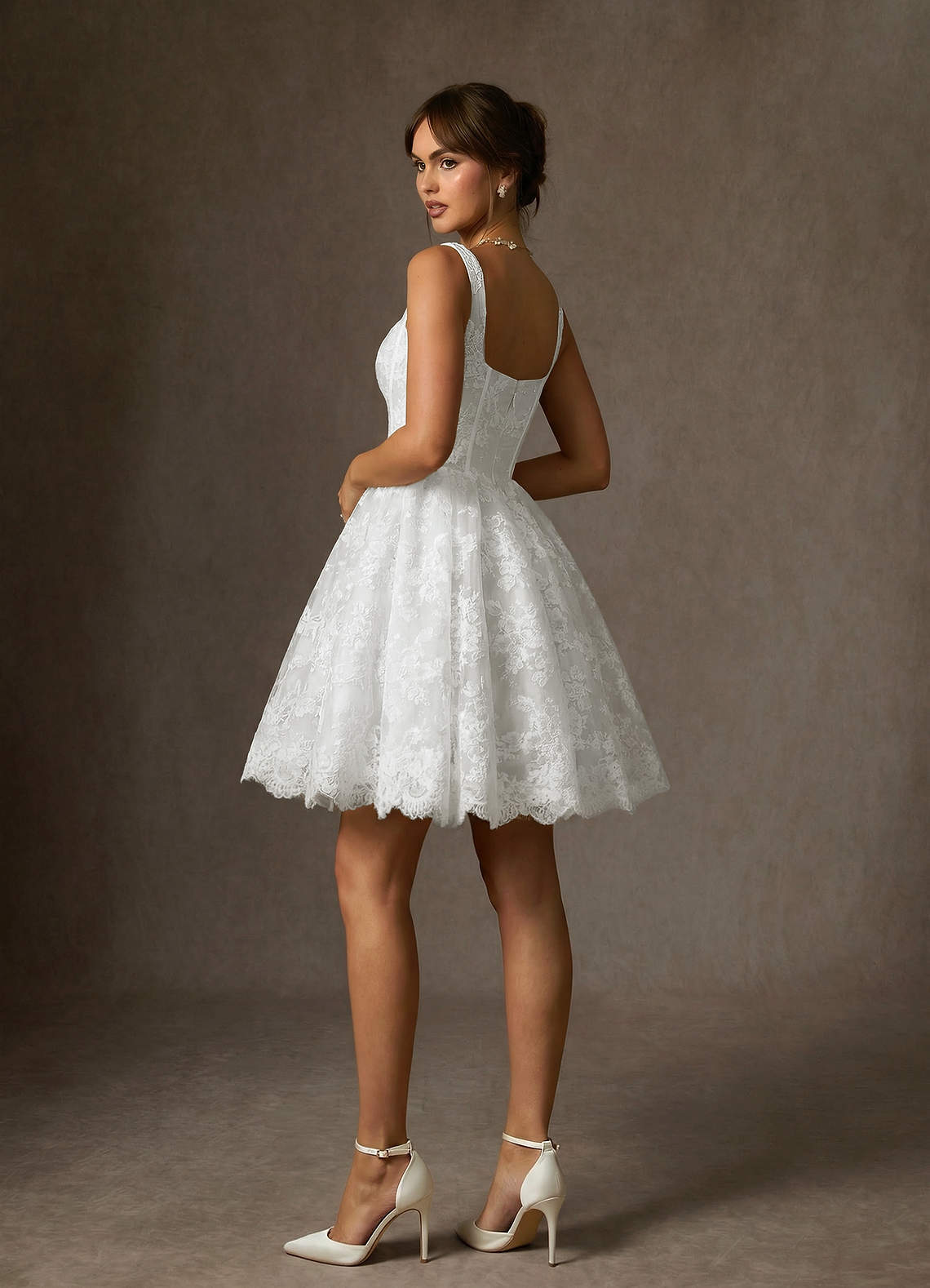 elyessen Nolicia Diamond White Ball-Gown Square Neckline Lace Dress