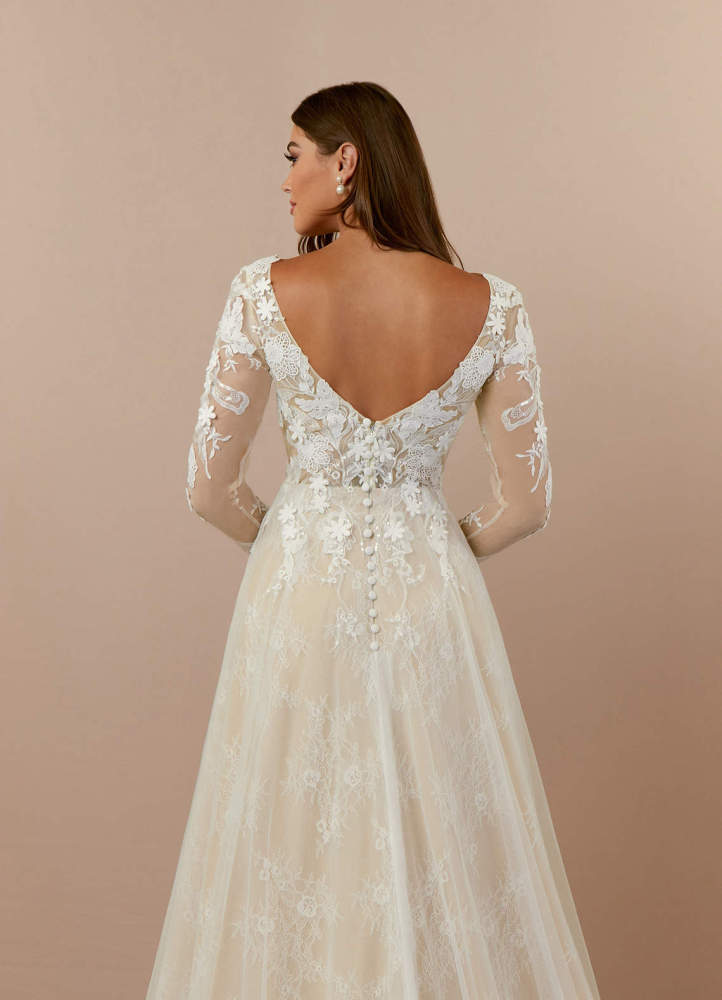 elyessen  Diamond White Champagne A-Line V-Neck Sequins Tulle Dress