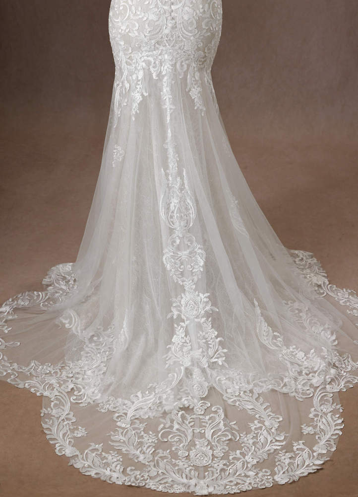 elyessen Camlynn Diamond White Mermaid V-Neck Sequins Tulle Dress