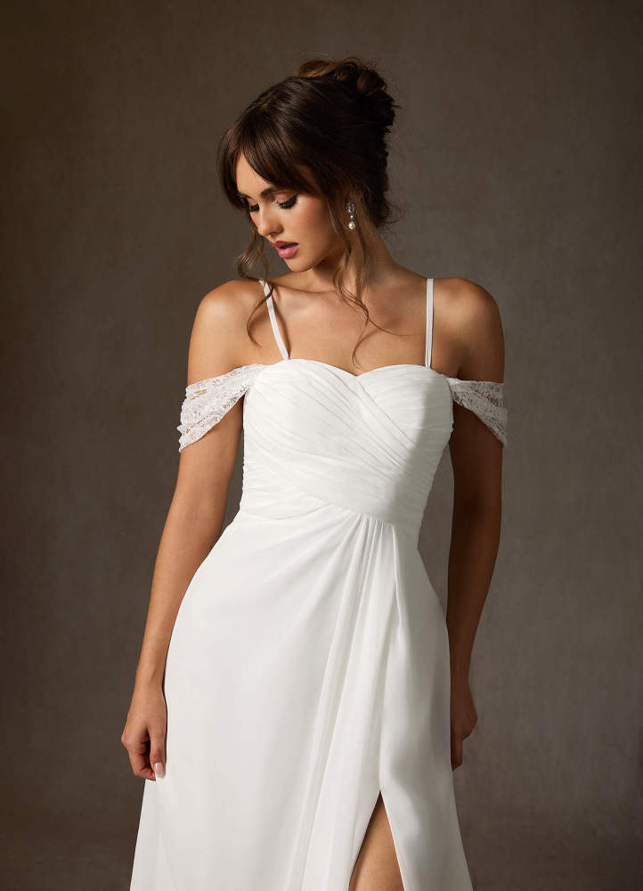 elyessen Zadie Diamond White A-Line Off the Shoulder Chiffon Dress