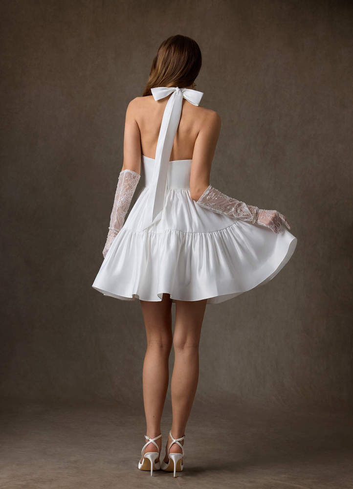 elyessen Malini Diamond White A-Line High Neck Satin Dress