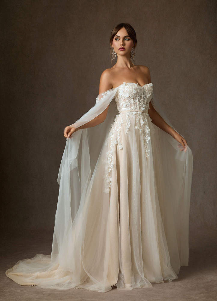 elyessen Wynery Diamond White Ball-Gown Off the Shoulder Lace Dress