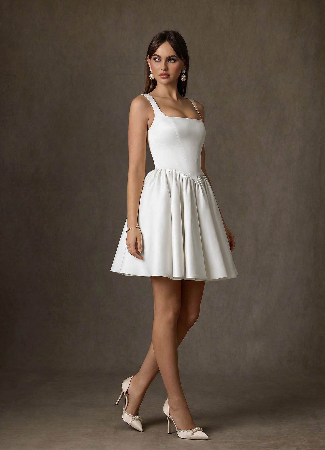 elyessen Saverina Diamond White A-Line with Pockets Satin Dress