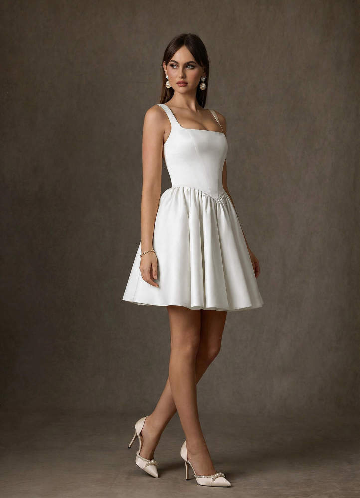 elyessen Saverina Diamond White A-Line with Pockets Satin Dress