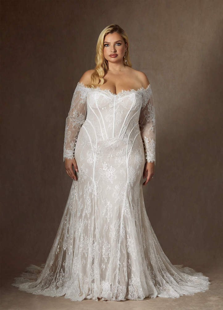 elyessen Katherine Diamond White Mermaid Off the Shoulder Tulle Dress