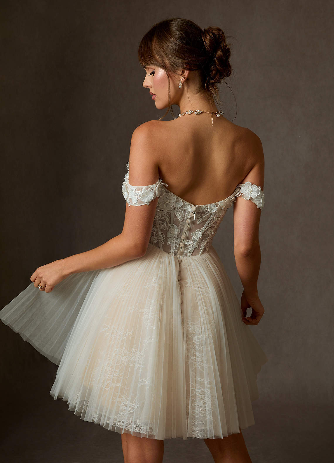elyessen  Diamond White Ball-Gown Off the Shoulder Lace Dress