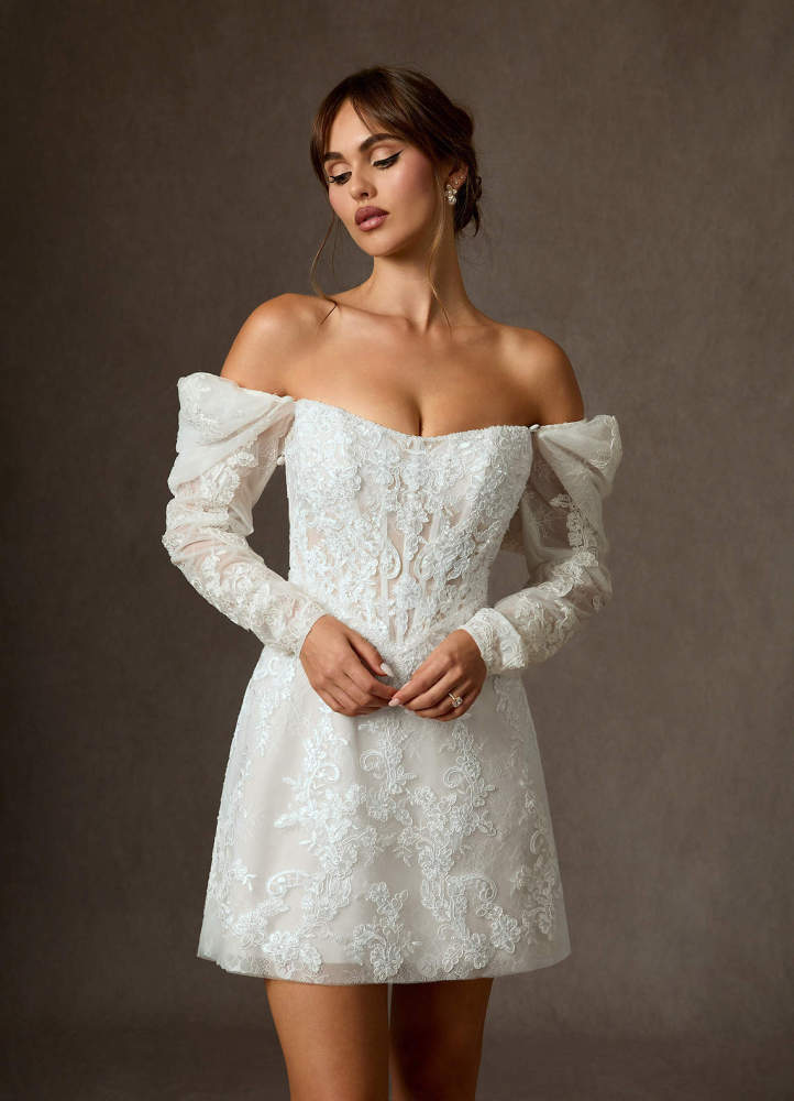 elyessen Winter Diamond White A-Line Strapless Lace Dress