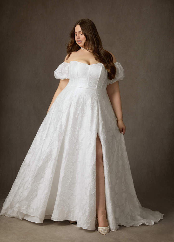 elyessen Gladiola Diamond White Ball-Gown Sweetheart Neckline Floral Burnout Jacquard Dress