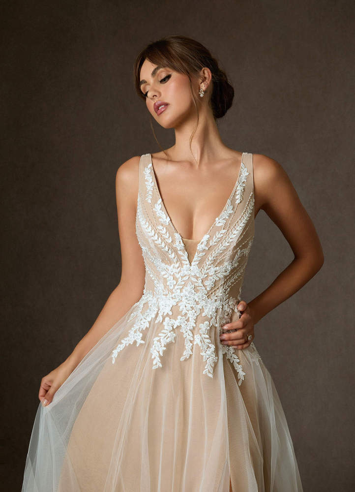 elyessen Goddess Two-Piece Diamond White A-Line V-Neck Sequins Tulle Dress