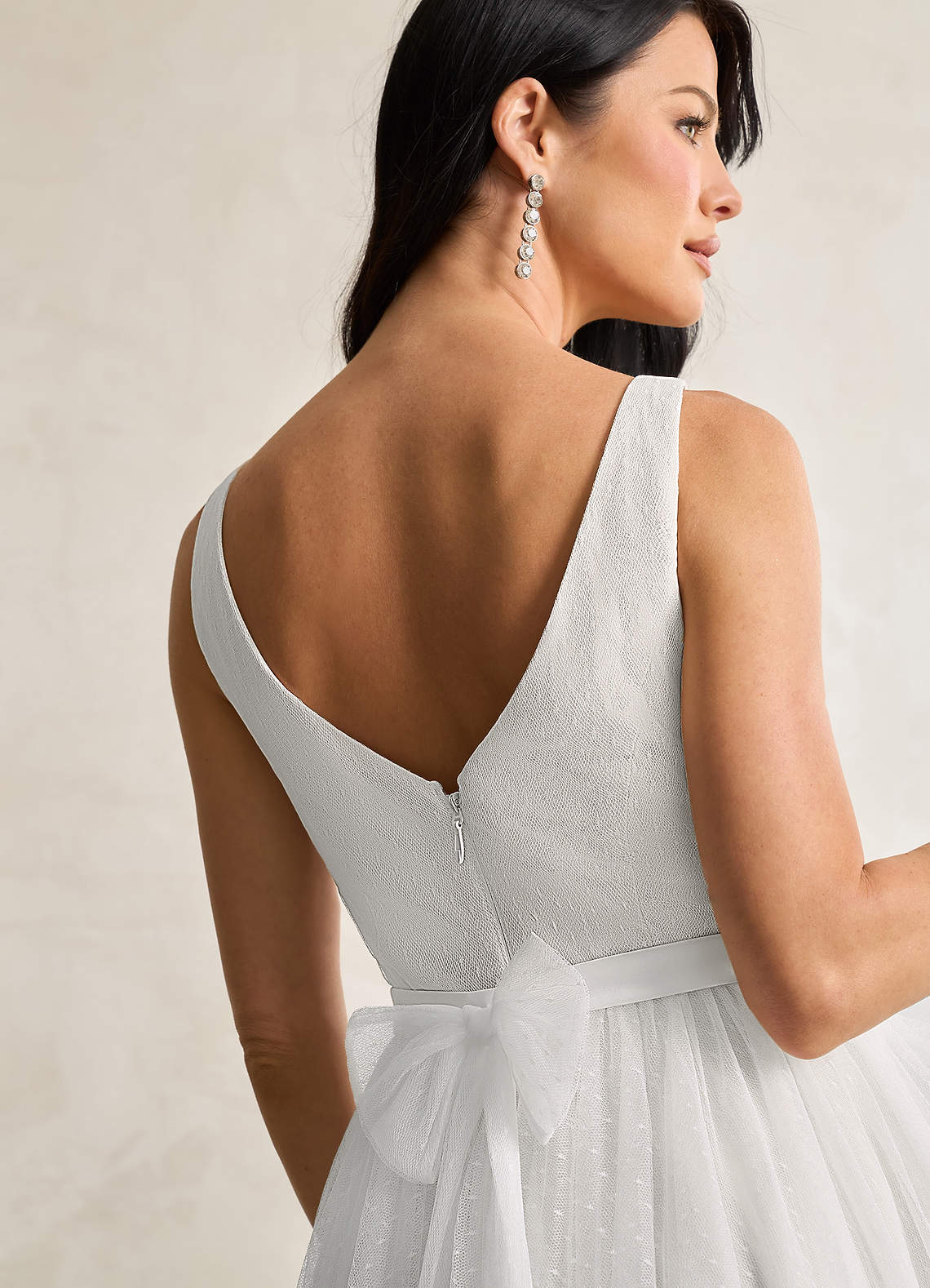 elyessen Windsor Diamond White A-Line Bow Tulle Dress