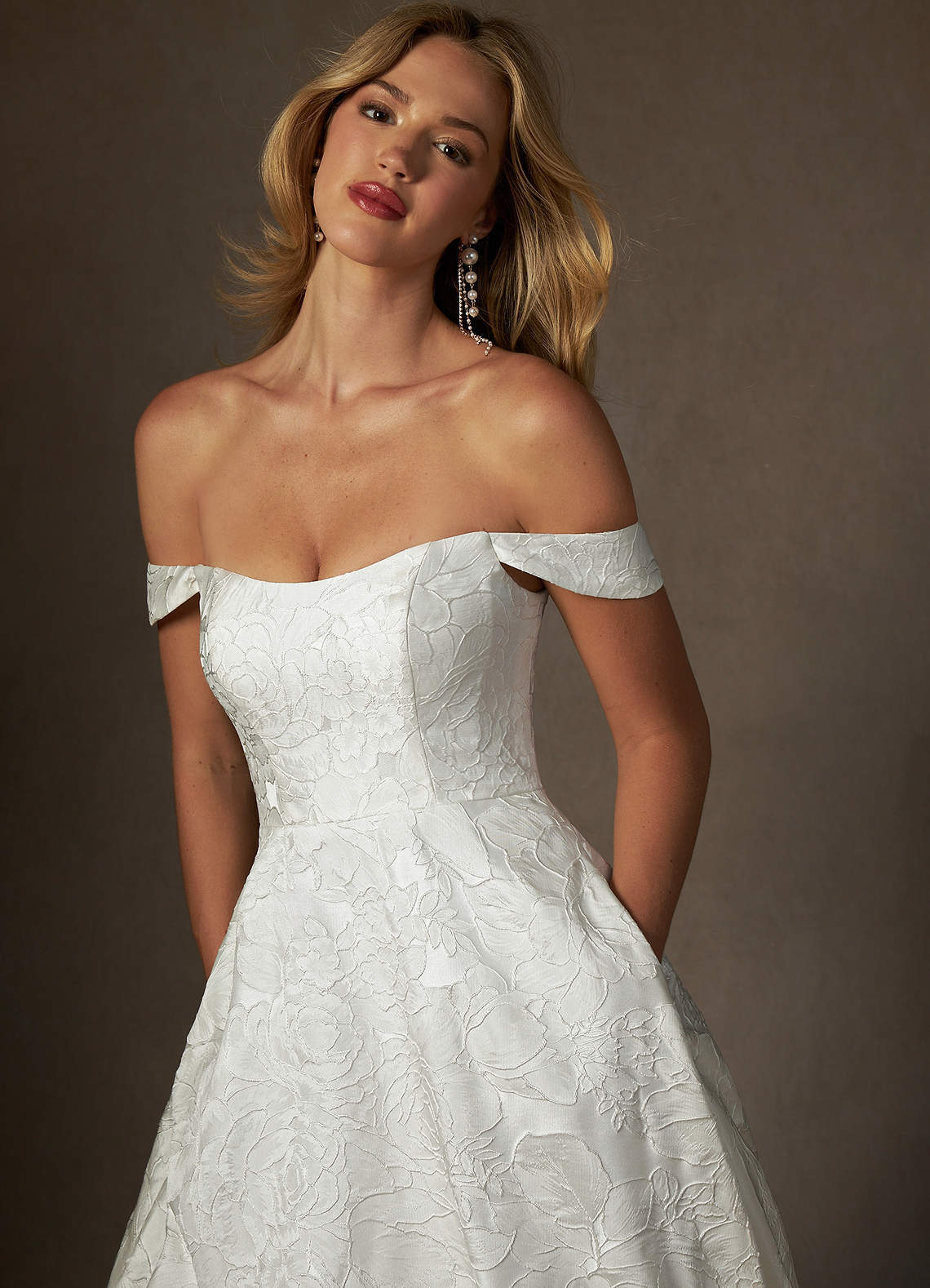 elyessen Amaya Diamond White Ball-Gown Strapless Floral Jacquard Dress