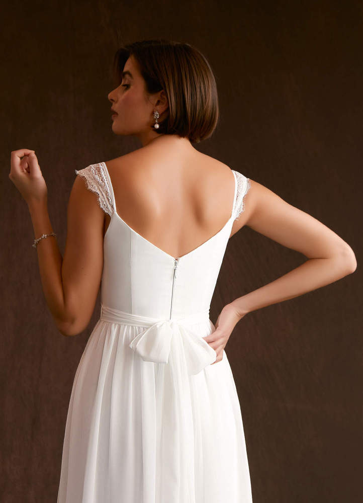 elyessen Aubriella Diamond White A-Line Lace Chiffon Dress